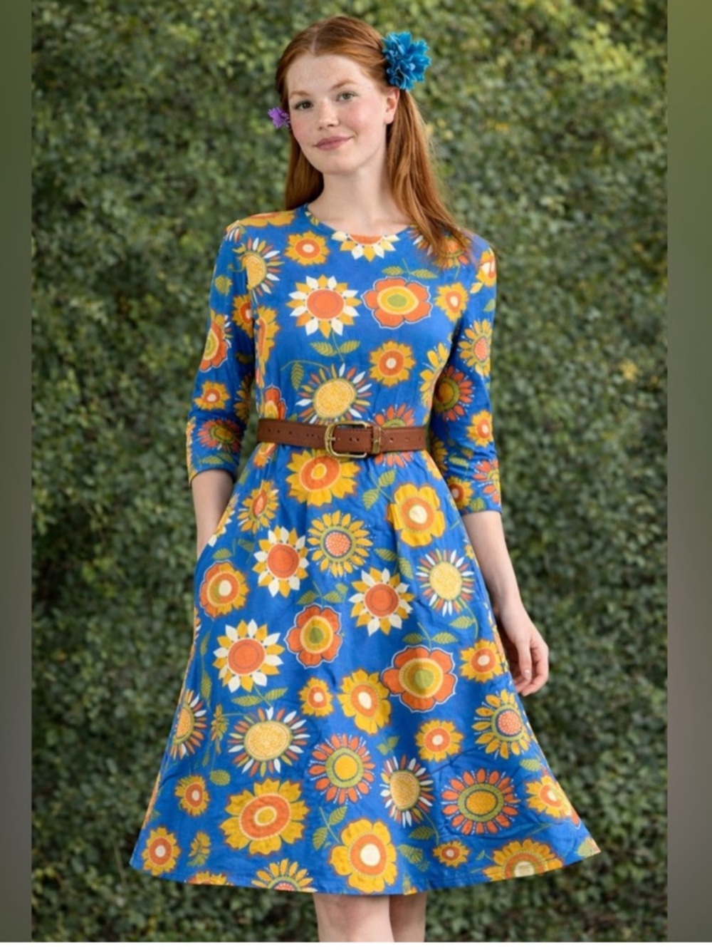 Gudrun Sjoden Ukraine Sunflower Jersey Dress Boho Art‎ to Wear Lagenlook Artsy M